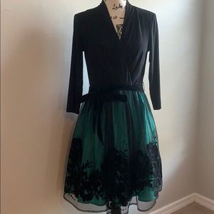 Green and black cocktail party dress